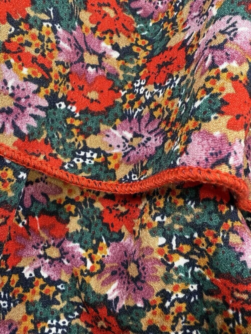 Floral Square Neck Smocked Dress 3 Ruffled Tiers SMALL, Red Lavender NWOT BTFBM - Picture 10 of 14